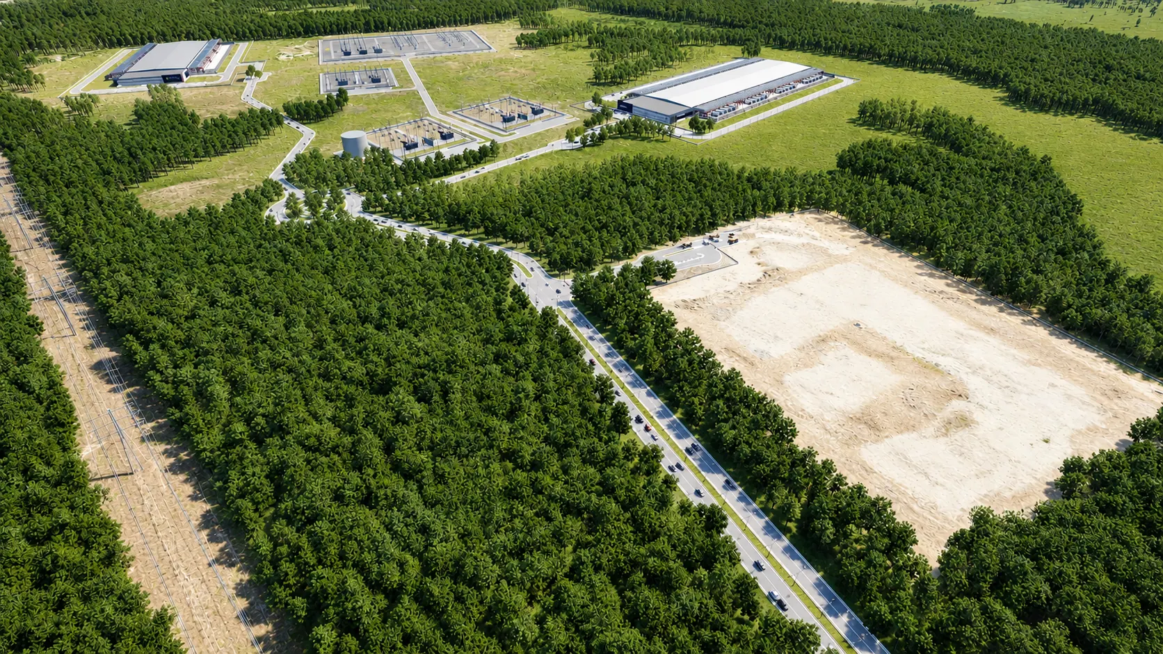 Rendering 04, building perspective, site entrance approach